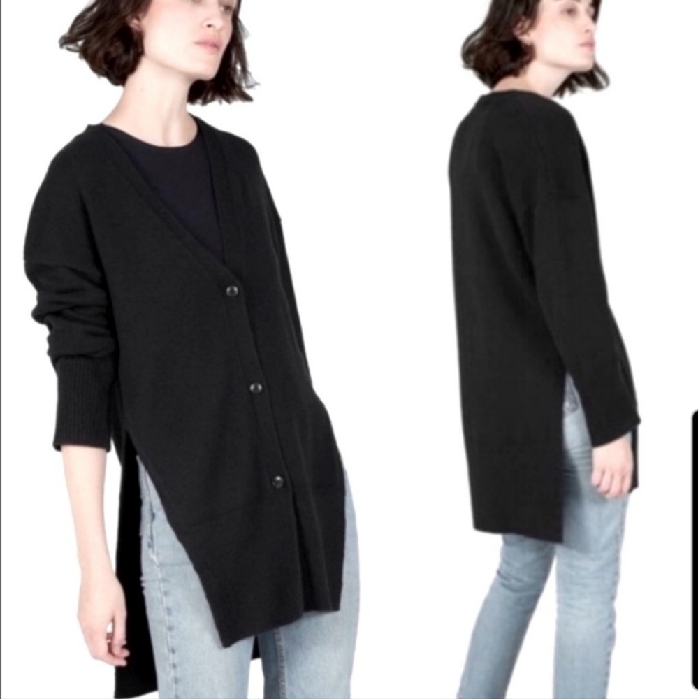 Everlane Wool Cashmere Button Oversized Black Ribbed Cardigan Sweater Small